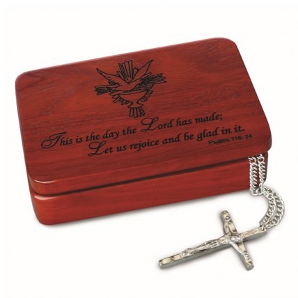 Redwood Finish Hardwood Engraved Keepsake Rosary Box