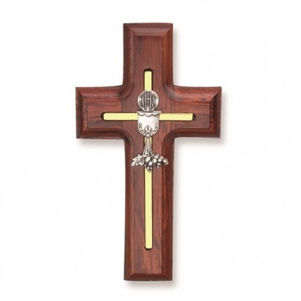 5 Inch Rose Finish Wood Holy Communion Cross